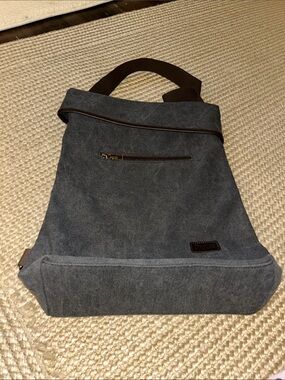 Dxyizu Canvas Roll-Top in Dark Gray/ Blue with Brown Accents